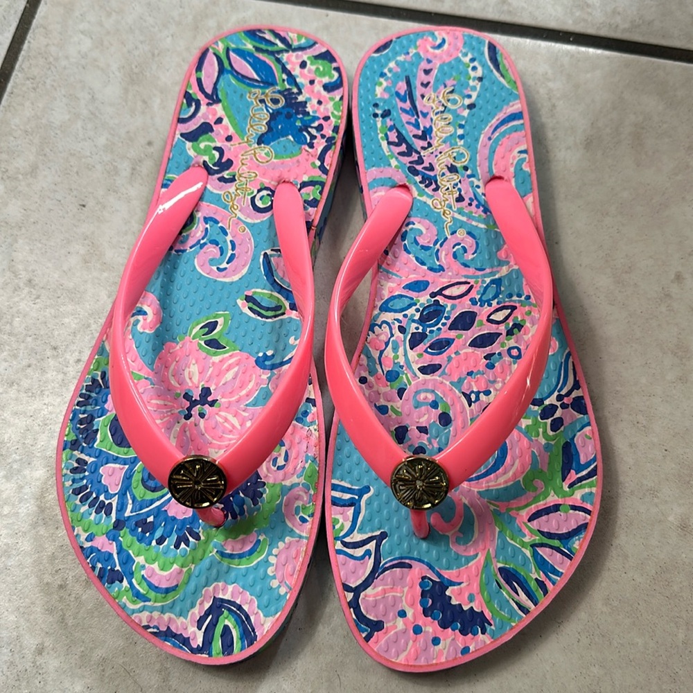 Lilly Pulitzer‎ Women's POOL FLIP FLOP Sandals Blue Horizon Jungle